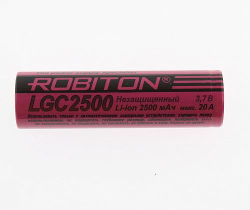 Аккумулятор Robiton 18650 LGC3500 (Li-ion, 3.7V, 3500mAh) max ток разряда 10A, без контроллера, плоский контакт