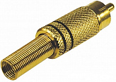 RCA штекер на кабель с пружиной под пайку (чёрный, металл GOLD)