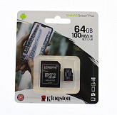 Карта памяти Kingston Canvas Select Plus microSD 64Gb Class10 UHS-1 с адаптером